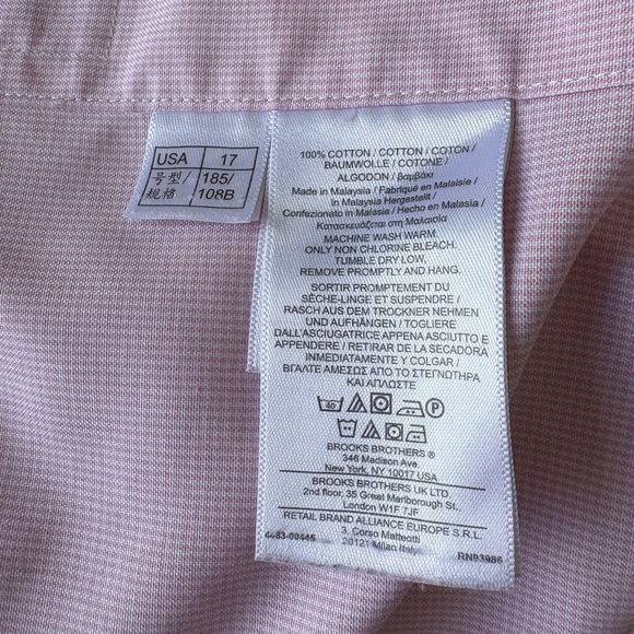Brooks Brothers Regent Button down Long sleeve Pink Size 17 Supima cotton Office - Picture 6 of 8